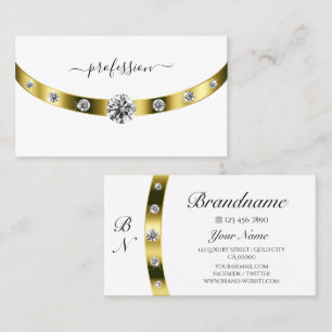 Elegantes Weiß und Gold mit Monogram Chic Initials Visitenkarte