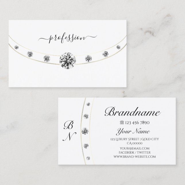 Elegantes Weiß und Gold mit Monogram Chic Initials Visitenkarte (Vorne/Hinten)