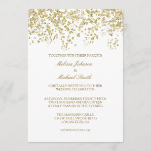 Elegantes Weiß und Gold Polka-dots Confetti Hochze Einladung