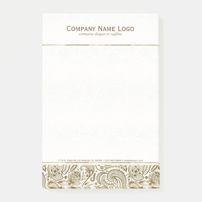 Elegantes Weiß- und Goldblütenpaisley Post-it Klebezettel (Vorderseite)