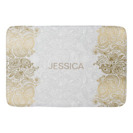 Elegantes Weiß- und Goldflora Paisley Lace Badematte
