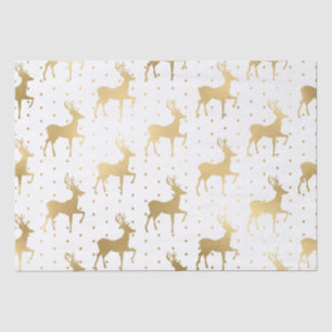 Elegantes Weiß und Goldfolie-Rentier Weihnachten Seidenpapier
