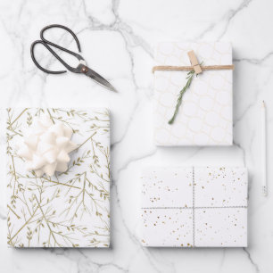 Elegantes Weiß- und Goldmuster-Hochzeit Geschenkpapier Set
