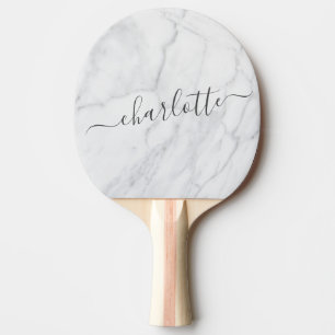 Elegantes Weiß und Grau Marmor Schrift personalisi Tischtennis Schläger
