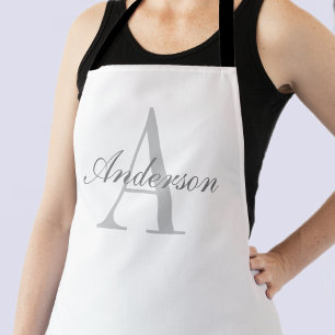 Elegantes Weiß- und Graumonogramm Schürze