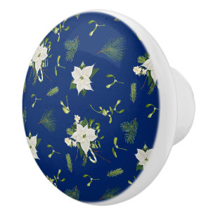 Elegantes Weiß und Grün Floral auf Navy Blau Keramikknauf
