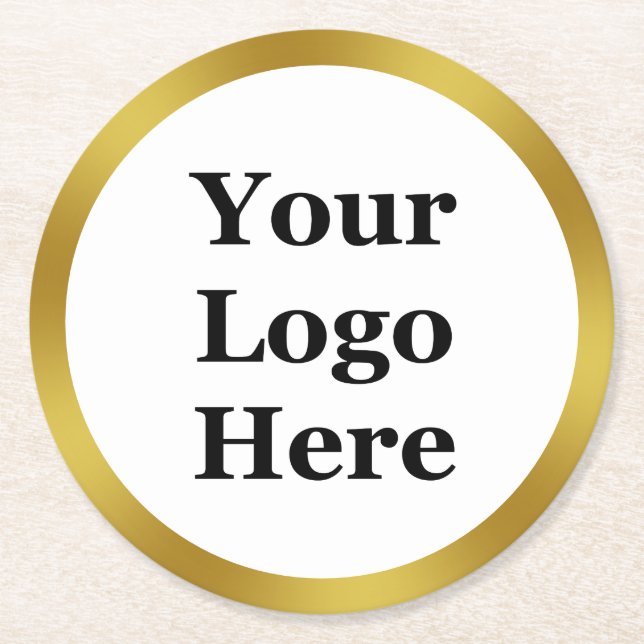 Elegantes Weiß und Imitate Gold Ihr Logo hier Runder Pappuntersetzer (Vorderseite)