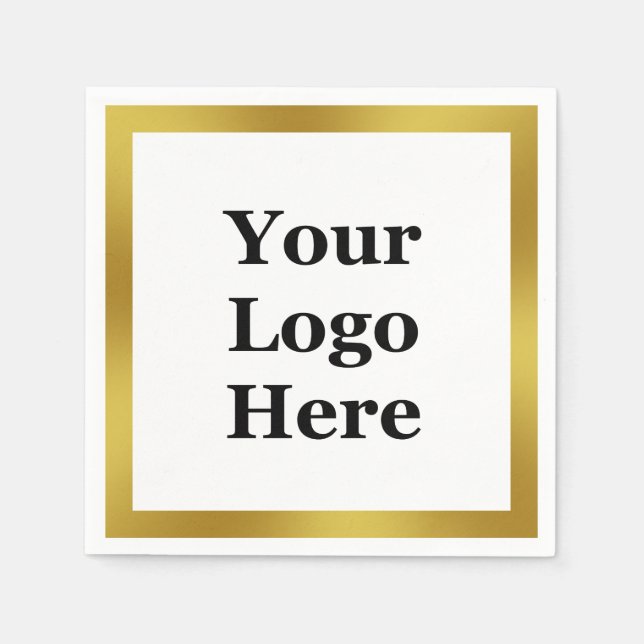Elegantes Weiß und Imitate Gold Ihr Logo hier Serviette (Vorderseite)