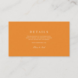 Elegantes Weiß- und Orangefarbenes Hochzeitsdetail Begleitkarte