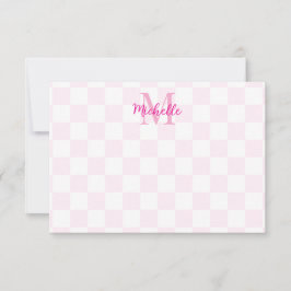 Elegantes Weiß und Rosa Schachbrett Personalized  Mitteilungskarte
