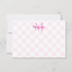 Elegantes Weiß und Rosa Schachbrett Personalized Mitteilungskarte