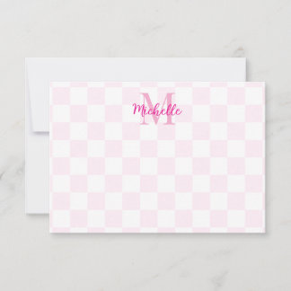 Elegantes Weiß und Rosa Schachbrett Personalized Mitteilungskarte