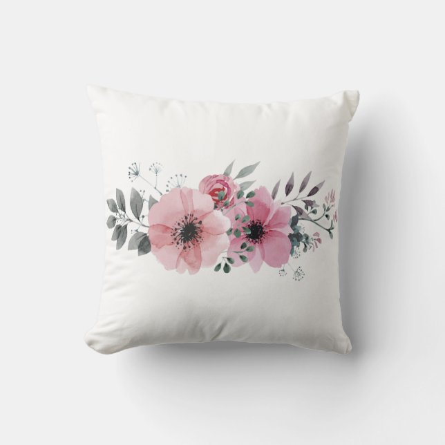 Elegantes Weiß und Rosa Wasserfarben Kissen (Vorderseite)