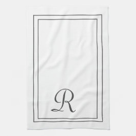 Elegantes Weiß und Schwarz Mit Monogramm Geschirrtuch