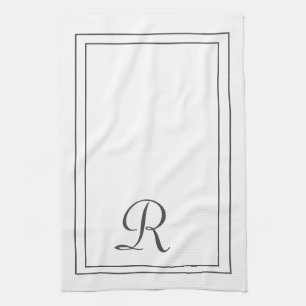 Elegantes Weiß und Schwarz Mit Monogramm Geschirrtuch