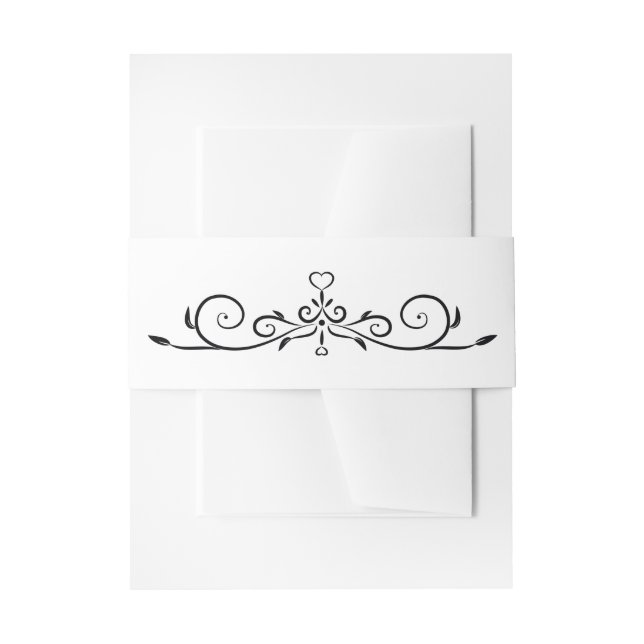 Elegantes Weiß- und Schwarzes Herz Blühend Hochzei Einladungsbanderole (Vorderseite Beispiel)