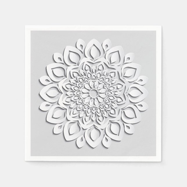 Elegantes Weißbuch Cut Mandala Serviette (Vorderseite)