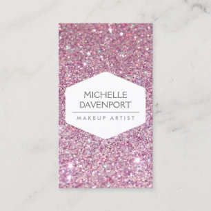 ELEGANTES WEISSEMBLEM AUF PINK GLITZER HINTERGRUND VISITENKARTE