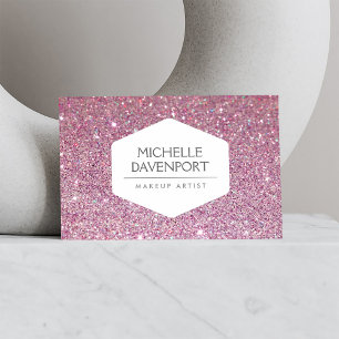 ELEGANTES WEISSEMBLEM AUF PINK GLITZER HINTERGRUND VISITENKARTE