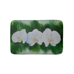 Elegantes, weißes Aquarell-Orchideenbild Badematte