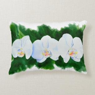 Elegantes, weißes Aquarell-Orchideenbild Dekokissen