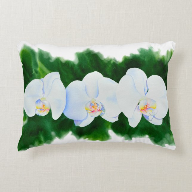 Elegantes, weißes Aquarell-Orchideenbild Dekokissen (Vorderseite)