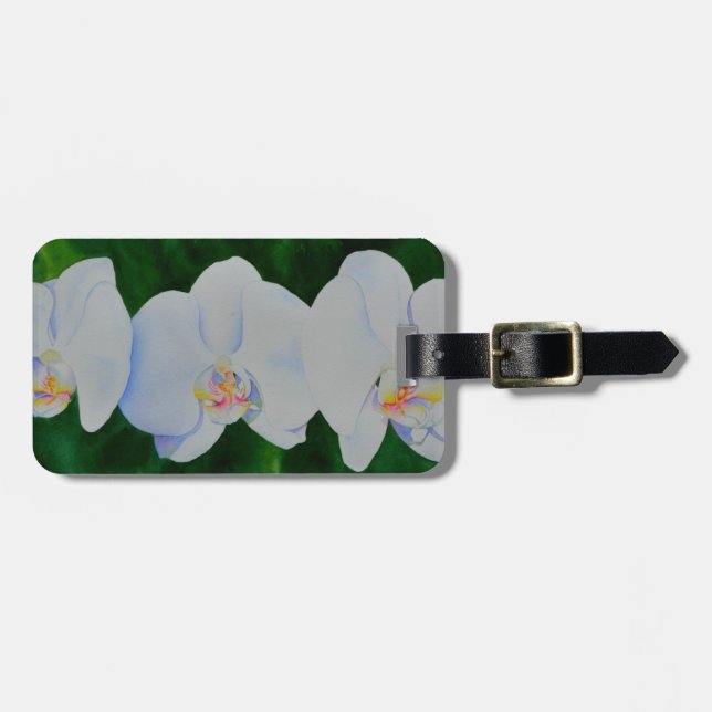 Elegantes, weißes Aquarell-Orchideenbild Gepäckanhänger (Vorderseite horizontal)