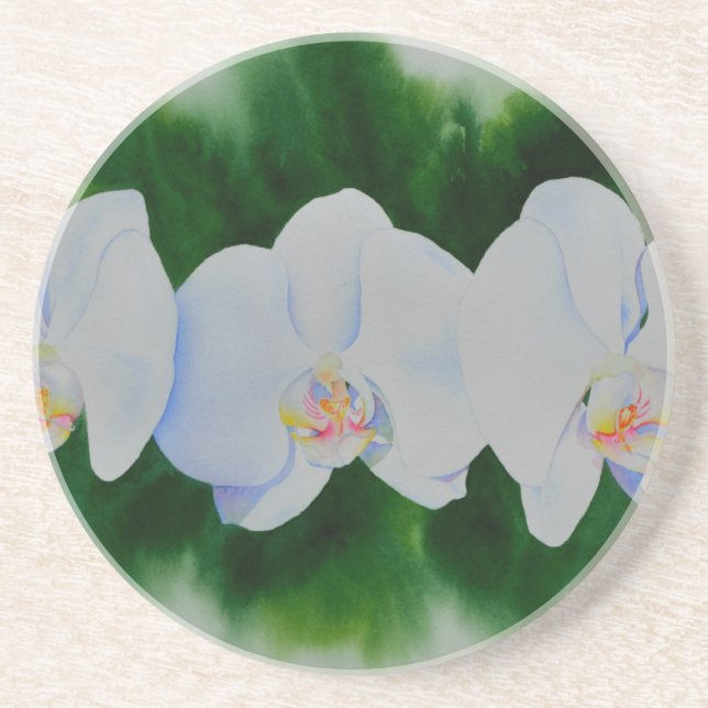 Elegantes, weißes Aquarell-Orchideenbild Getränkeuntersetzer (Vorne)