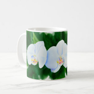 Elegantes, weißes Aquarell-Orchideenbild Kaffeetasse