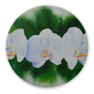 Elegantes, weißes Aquarell-Orchideenbild Keramikknauf