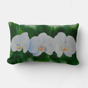 Elegantes, weißes Aquarell-Orchideenbild Lendenkissen