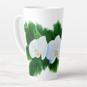 Elegantes, weißes Aquarell-Orchideenbild Milchtasse
