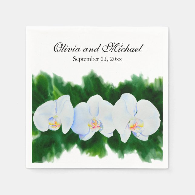 Elegantes, weißes Aquarell-Orchideenbild Serviette (Vorderseite)