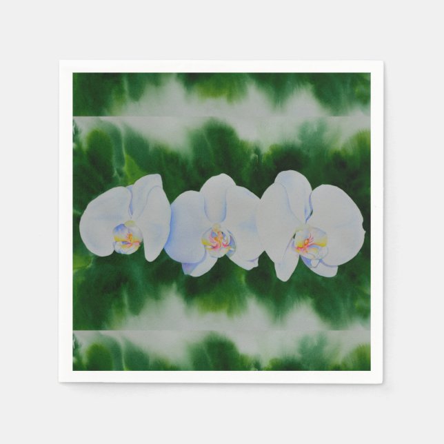 Elegantes, weißes Aquarell-Orchideenbild Serviette (Vorderseite)