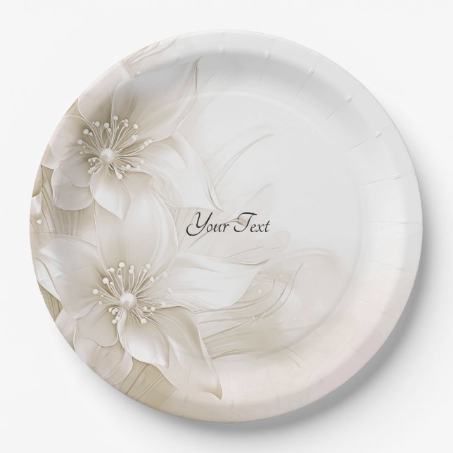 Elegantes Weißes Blume-Papier für Elfenbein Pappteller (Vorderseite)