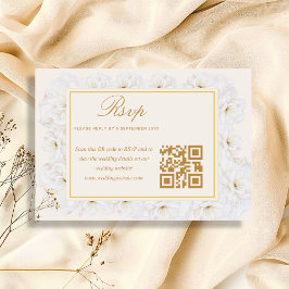 Elegantes Weißes Blumen Ivory Gold QR RSVP