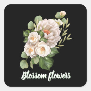 Elegantes weißes Blumenbouquet mit grünen Blättern Quadratischer Aufkleber
