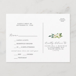 Elegantes Weißes Blumenmenü UAWG Postkarte