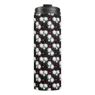 Elegantes weißes Blumenmuster auf schwarzem Hinter Thermosbecher