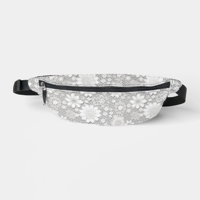 Elegantes weißes Blumenmuster Bauchtasche (Vorderseite)