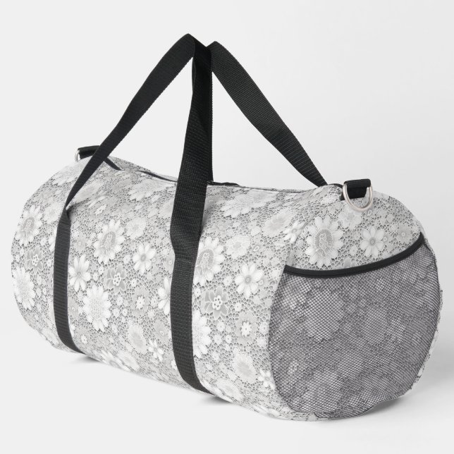 Elegantes weißes Blumenmuster Duffle Bag (Rechte Ecke)
