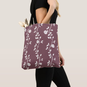 Elegantes weißes Blumenrankenmuster in Mauve Tasche