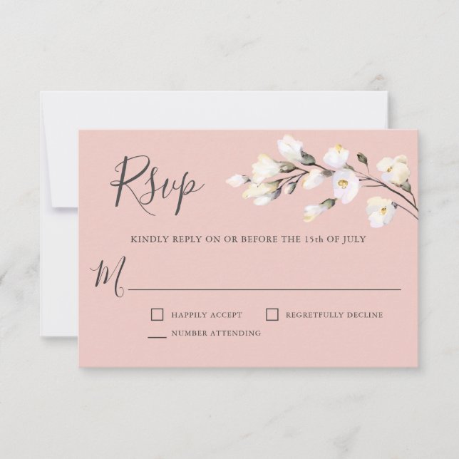 Elegantes weißes Blumenrot Rosa Hochzeit RSVP (Vorderseite)