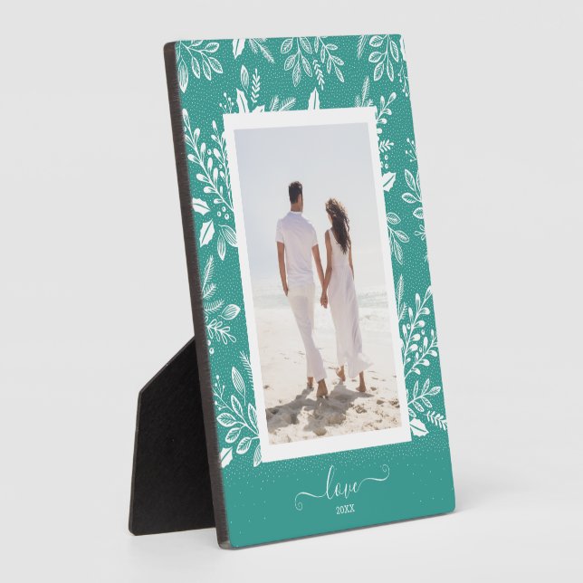 Elegantes weißes Botanicals Tabletop Easel Foto Fotoplatte (Seite)