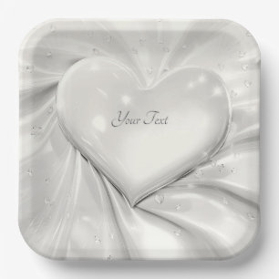 Elegantes weißes Cream Heart Paper Plate Pappteller