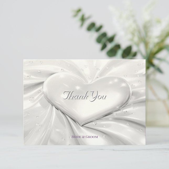 Elegantes Weißes Cream Herz Dankeschön Karte (Stehend Vorderseite)