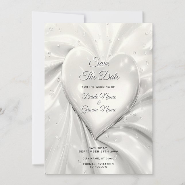 Elegantes Weißes Cream Herz Save the Date (Vorderseite)