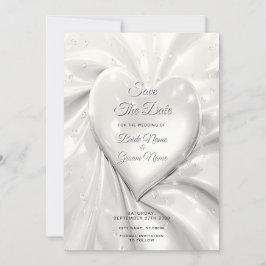 Elegantes Weißes Cream Herz Save the Date