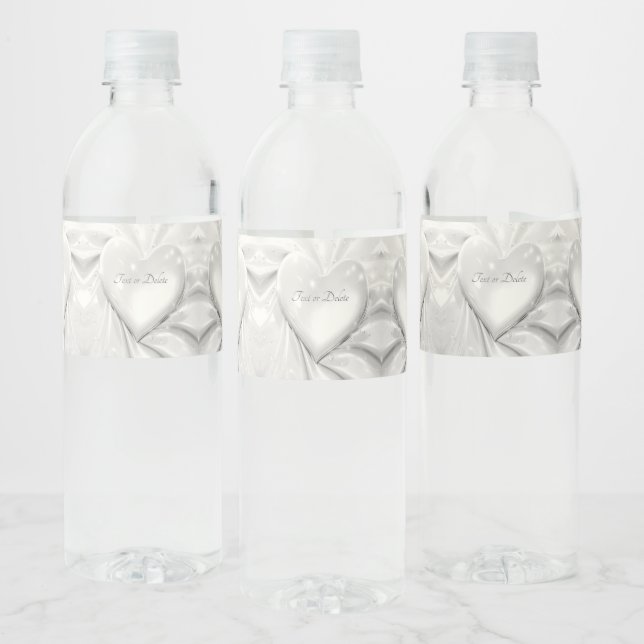Elegantes weißes Creme-Herz-Wasser-Flaschenetikett (Flaschen)