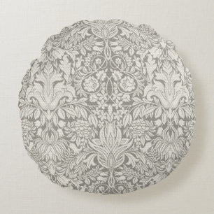 Elegantes weißes Damast Blumen Heimdekoration Rundes Kissen